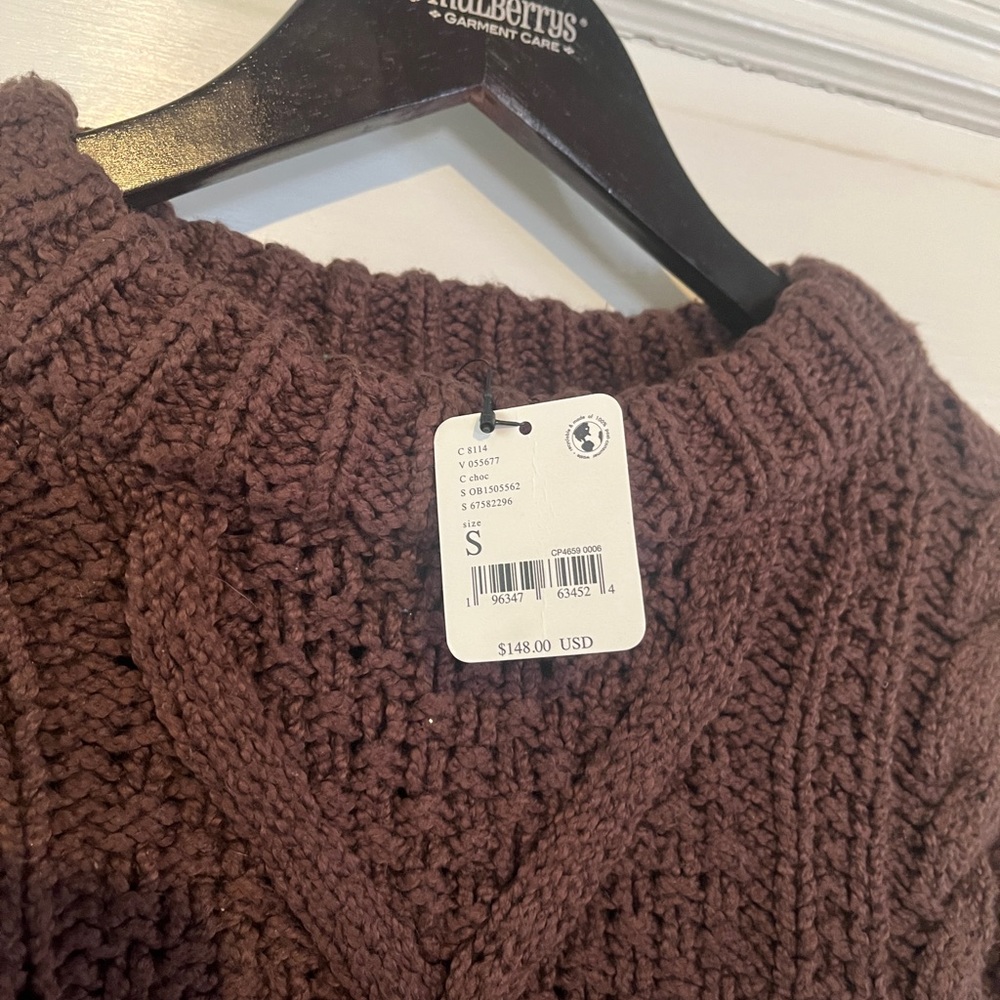 Free People Knit Cropped Dark Brown Sweater Sz XS - Picture 3 of 4